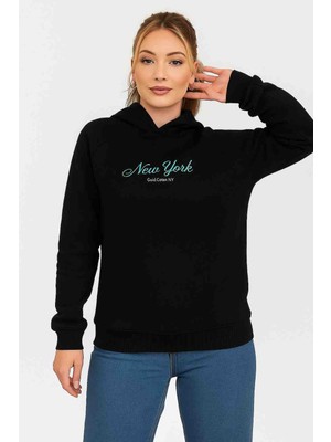 Zentoni Şardonlu Üç Iplik Kapşonlu Nakışlı Kadın Sweatshirt