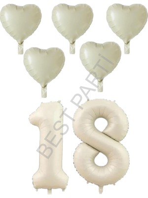 Best Parti Best Krem Renk 18 Yaş Doğum Günü Folyo Balon Kutlama Seti