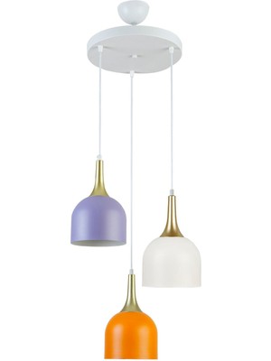 Normadia Modern 3'lü Avize, Lila Turuncu Beyaz Tasarım, Salon ve Mutfak Için