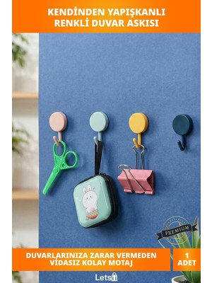 Letsii Kendinden Yapışkanlı Renkli Duvar Askısı Anahtar ve Havlu Askılığı