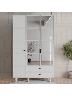 Flances Piano Ayaklı Tasarım Aynalı 3 Kapak Mdf Gardırop