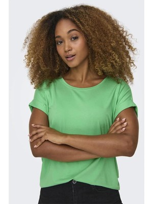 Only 15106662 Acık Yaka Kol Katlamalı Kısa Kol Tshırt