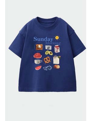 Monila Kız Çocuk Pamuklu Bisiklet Yaka Baskılı T-Shirt