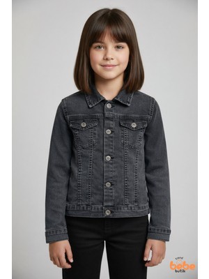 Trend Bebe Butik Kız Çocuk Rahat Kalıp Kot Ceket Mevsimlik 9-15 Yaş Okul Günlük Spor Denim Mont