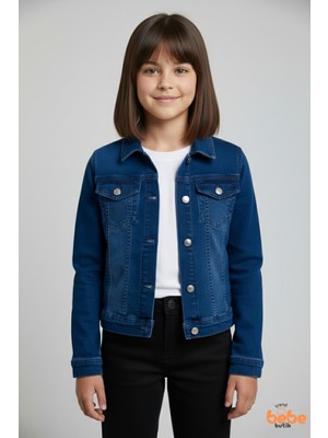 Trend Bebe Butik Kız Çocuk Rahat Kalıp Kot Ceket Mevsimlik 9-15 Yaş Okul Günlük Spor Denim Mont