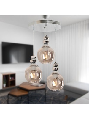 Normadia Şık 3'lü Krom Sarkıt Avize, Modern Tasarım, Mutfak ve Salon Dekoru