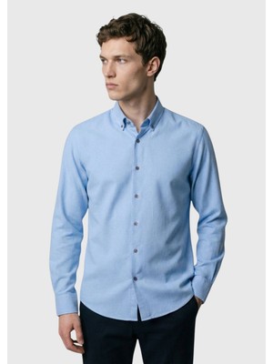 Ramsey Mavi Düz Regular Fit Dokuma Casual %100 Pamuk Gömlek