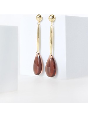 Jimmy Key Kahverengi Oval Figürlü Parlak Sallantılı Küpe