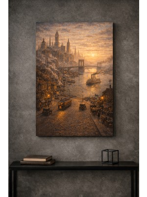 Artease Günbatımında Brooklyn Köprüsü Kanvas Tablo