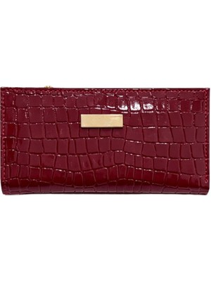 Adelina Bags Kadın Timsah Deseni Görünümlü Basic Küçük Bordo Cüzdan