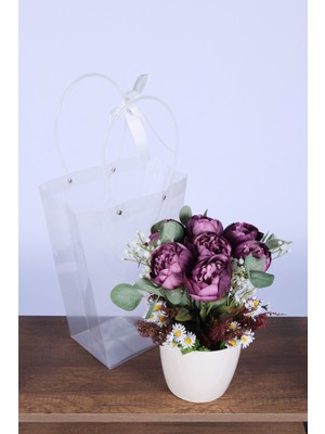 Yapay Çiçek Sitesi Saksılı Çiçek Aranjmanı (Şeffaf Çanta Hediyeli) Model 10