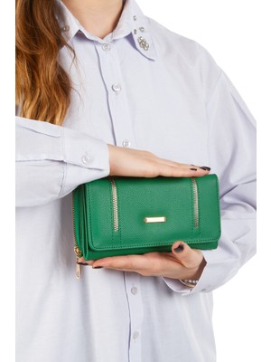 Adelina Bags Kadın Şeritli Fermuar Detaylı Kağıt Para ve Kartlık Bölmeli Cüzdan