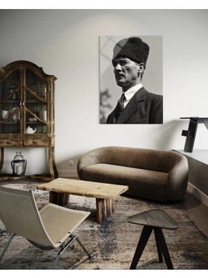 Baskı Perisi Mustafa Kemal Atatürk Askerî Dönem Portresi Cam Tablo 170