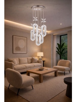 Normadia 5’li Elips Sarkıt Krom LED Modern Avize, Şık ve Parlak Dekorasyon