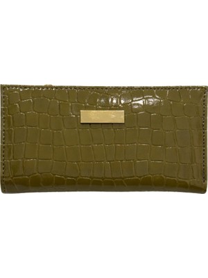 Adelina Bags Kadın Timsah Deseni Görünümlü Basic Küçük Haki Cüzdan