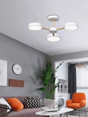 Normadia Beyaz Ahşap LED Avize, 3'lü, Şık ve Modern Tasarım