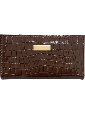 Adelina Bags Kadın Timsah Deseni Görünümlü Basic Küçük Acı Kahve Cüzdan