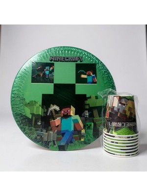 Cadde Süs Minecraft Temalı Tabak Bardak 8’li Set