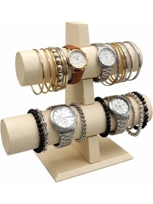 Megass Dekor Imera Deri Kumaş Krem Renk Boy 20 cm En 24 cm 2'li T Model Bilezik Sergileme