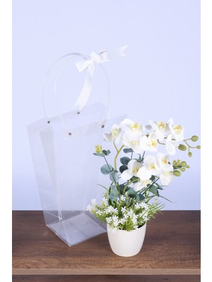 Yapay Çiçek Sitesi Saksılı Çiçek Aranjmanı (Şeffaf Çanta Hediyeli) Model 8