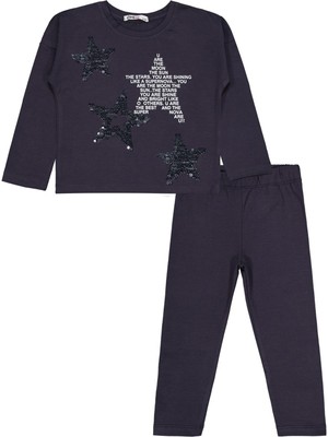 Civil Girls Simli Yıldız Baskılı 2-5 Yaş Takım - Gri 3-4 Yaş