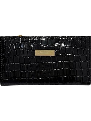 Adelina Bags Kadın Timsah Deseni Görünümlü Basic Küçük Siyah Cüzdan