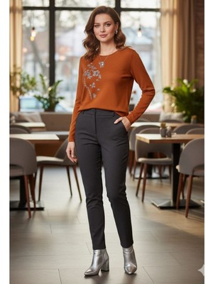 Fierte Günay Kadın Bluz LNST419 Yuvarlak Yaka Taş Işleme