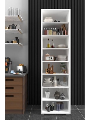 Kzy Mobilya Açık 8 Raflı 180 cm Banyo Dolabı Havlu Dolabı Deterjan Dolabı Banyo Düzenleyici Banyo Rafı Beyaz