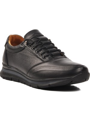 Ayakmod Lastik Bağcıklı Hakiki Deri Siyah Erkek Günlük Ayakkabı