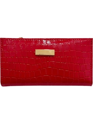 Adelina Bags Kadın Timsah Deseni Görünümlü Basic Küçük Kırmızı Cüzdan