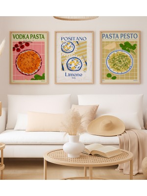 Voba Store 3 Parça Çerçeve Görünümlü Mutfak Için Makarna Temalı Mdf Tablo Seti -81-1