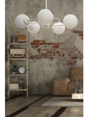 Normadia Şık Beyaz Camlı Dönence 5'li Avize Seti, Modern ve Zarif Aydınlatma