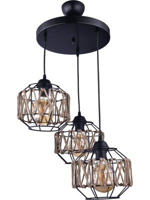 Normadia Şık 3’lü Siyah Halatlı Sarkıt Takımı, Modern ve Zarif Aydınlatma