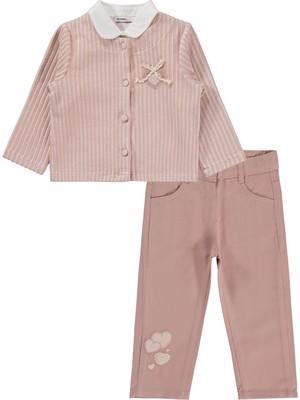 Lüks Kumru Tekstil Civil Girls Pantolon Ceket Nakışlı 3 Lü 2-5 Yaş Takım - Pudra 2-3 Yaş