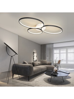 Normadia Modern 3’lü Yuvarlak Plafonyer Avize, 80X70 Cm, Antrasit Kasa, 3 Renk Yanar