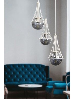 Normadia Şık Lapis 3'lü Beyaz-Füme Glop Camlı Avize, Modern ve Zarif Tasarım