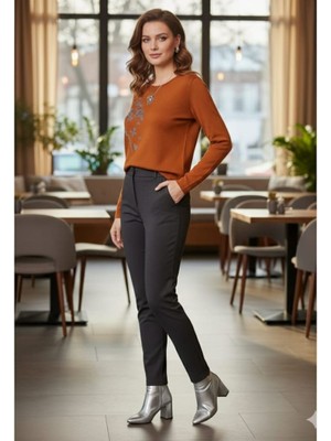 Fierte Günay Kadın Bluz LNST419 Yuvarlak Yaka Taş Işleme