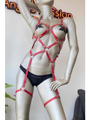 Marsilyan Kırmızı Deri Vücut Harness