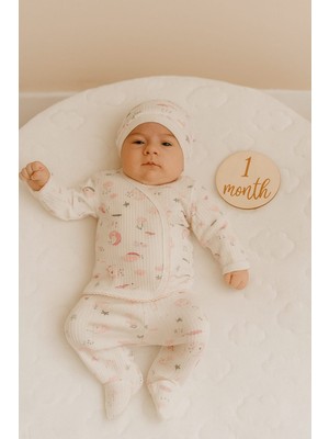 Buufuu Hediyelik Bebek Yenidoğan Hastene Çıkışı Bereli Uzun Kol Çocuk Baskılı Pamuk Alt Üst Takım