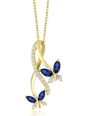 Sonsuzluk Safir Taşlı Kelebek Gümüş Kolye Altın Kaplama