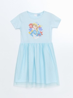 Lc Waikiki Yeni Sezon Bisiklet Yaka Elsa Baskılı Kız Çocuk Elbise