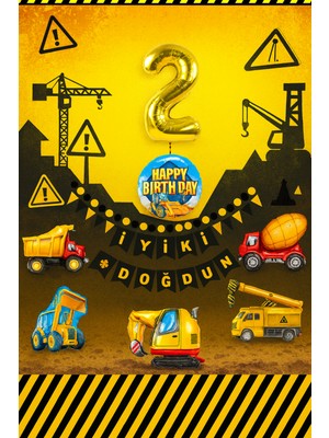 İTHAL Inşaat Temalı 2 Yaş Doğum Günü Parti Seti, Büyük Boy 8 Adet Doğum Günü Süsleme Seti