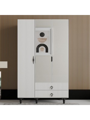 Flances Athena Ayaklı Tasarım Aynalı 3 Kapak Mdf Gardırop