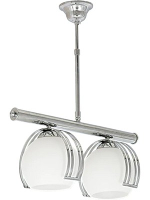 Normadia Modern Krom Renk Beyaz Camlı 2'li Avize, Şık ve Elegant Tasarım