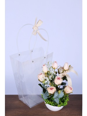 Yapay Çiçek Sitesi Saksılı Çiçek Aranjmanı (Şeffaf Çanta Hediyeli) Model 11