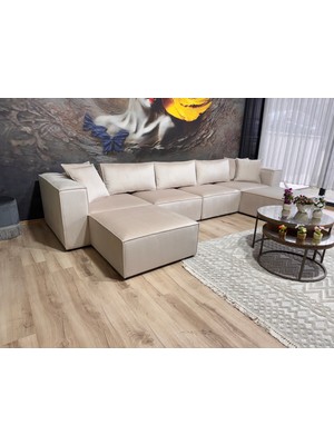 Erduran Mobilya Angelo 6 Modül Bayb Face 02 Sırt Minderli U Kurulum Köşe Koltuk Takımı