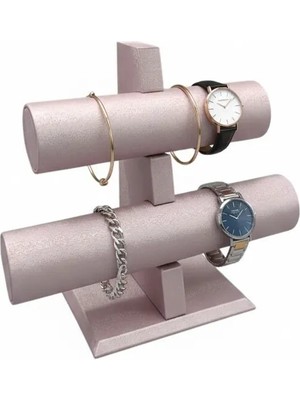 Megass Dekor Imera Deri Kumaş Pembe Renk Boy 22 cm En 24 cm 2'li T Model Bilezik Sergileme