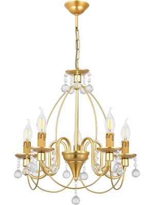 Normadia Şık 5'li Taşlı Altın Renkli Avize, Modern ve Zarif Aydınlatma Seçeneği