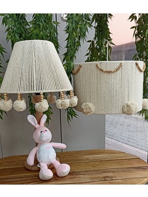 Normadia Bebek ve Çocuk Odası Özel Tasarım Avize Abajur Seti, Ahşap Ayaklı