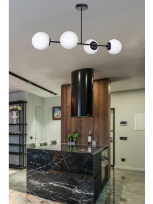 Normadia Modern Siyah ve Beyaz Camlı 4’lü Avize, Salon, Mutfak ve Yatak Odası Için